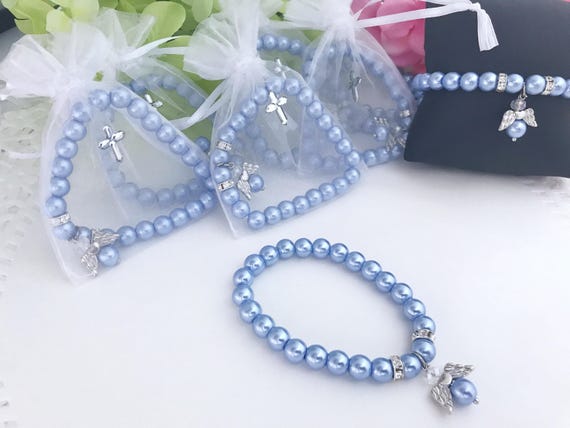 Braccialetto bianco con finte perle per ragazze regalo per prima comunione con biglietto Braccialetto bianco con finte perle per ragazze regalo per prima comunione con biglietto