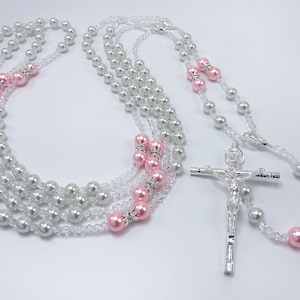White  And Pink Crystal Pearls Wedding lasso/ Lazo de Boda en perlas blancas Y rosa/ laso de boda/ wedding laso