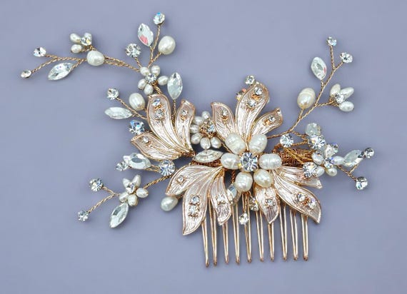Crystal & Pearl Floral Hair Comb - Silver Tone Ivory Pearl and Crystal Floral Wedding Hair Comb in Silver main image 4