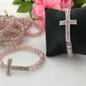 12 Cut Crystal  Bracelets for Baptism favors pink color , communion favors, recuerdos de Bautizo , Quinceañera favors, christening favors