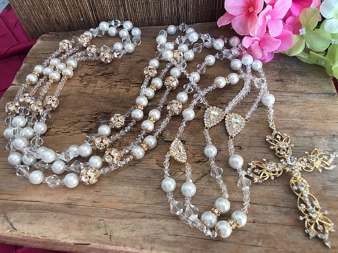 White Pearls Wedding Lasso Gold Plated Crystal Wedding Lasso  display picture 3