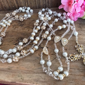 Witte parels bruiloft lasso Vergulde kristallen bruiloft lasso / Swarovski 12mm kristalparels en strassballen / lazo de Boda perlas
