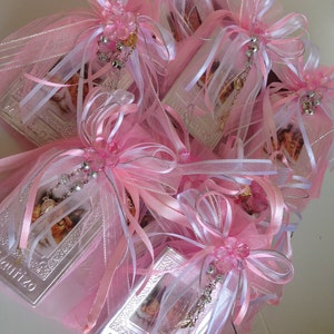 12 Pc baptism favors/ christening favors/ recuerdos de bautizo/ bautismo / mini rosary / baptism favor  for girl / baby pink