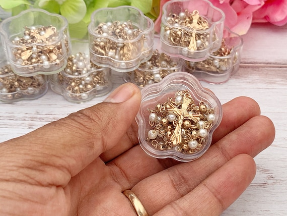 30 Chapelets De Baptême En Acrylique - Perles Ivoire Avec Chaîne Or Et Croix, Pour Communion, Mariage