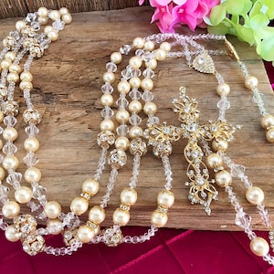Ivoor parels bruiloft lasso vergulde kristallen bruiloft lasso/Swarovski 12 mm kristallen parels en strass balletjes/lazo de bodas perlas beige