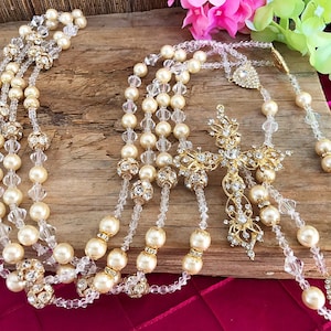 Ivory Pearls wedding lasso Gold plated-crystal wedding lasso/Swarovski 12mm crystal pearls and Rhinestone balls/Lazo de bodas perlas beige