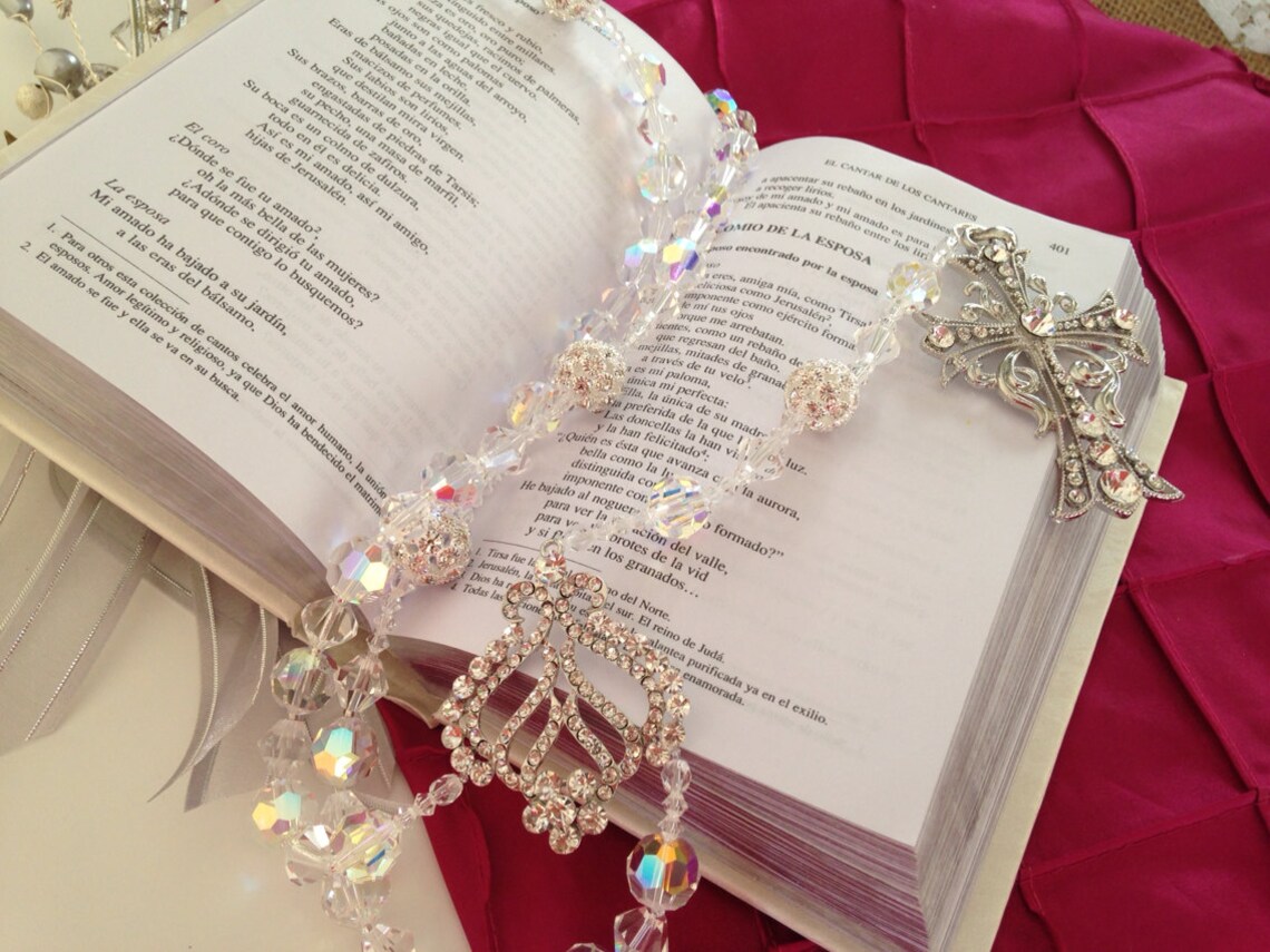 Swarovski Crystal Decorated Bible and Rosary Set/ Bible Gift/ Etsy