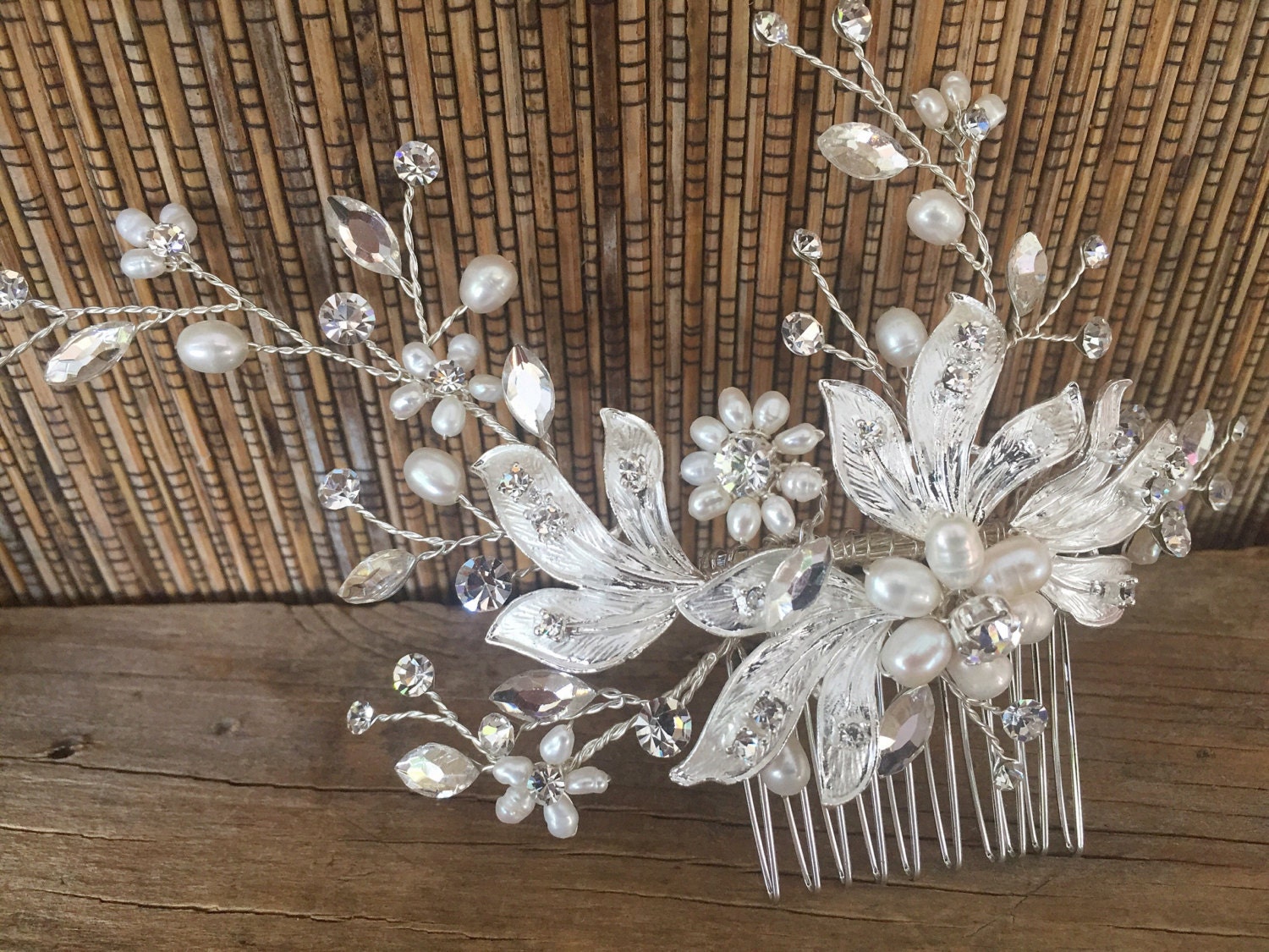 Crystal Floral bridal Hair Comb Set of 3 - Silver Tone clear crystals Wedding Hair Comb Pearl Crystal Headpiece Accessories Silver  main image 4