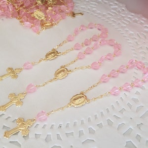 100 tiny pink hearts/ baptism favors/ minirosaries/ baptism favor / christening favors/ mini rosary