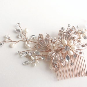 Rose Gold Bridal Hair comb with Fresh water pearls wedding hair comb,wedding Hair accesories,pearl Bridal Comb,peineta para novia
