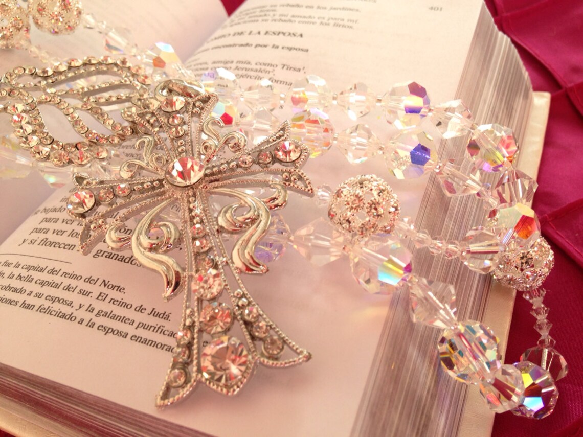 Swarovski Crystal Decorated Bible and Rosary Set/ Bible Gift/ Etsy