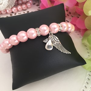 12Angel Pearl Bracelets for Baptism favors pink color , communion favors, recuerdos de Bautizo , Quinceañera favors, christening favors