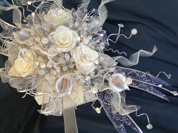 Ivory Silver Plated Bridal Bouquet Ramo De Novia Quinceanera Etsy