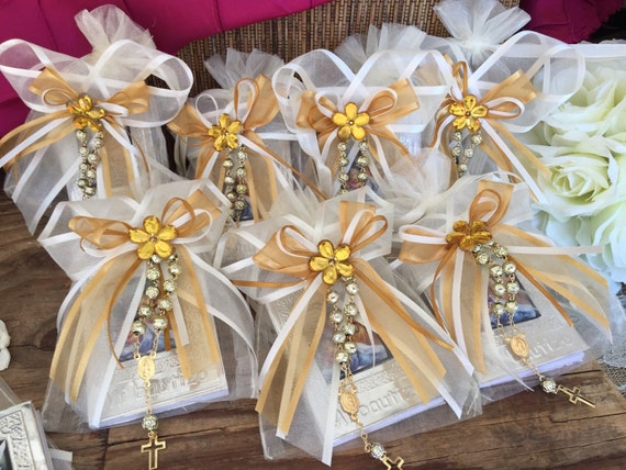 12 Baptism Favors Ivory Gold Plated / Recuerdos De Bautizo/ Prayer Books /  Libritos De Oracion/ Recuerdos/ Christening Favors/ Cotillon 