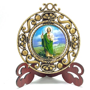 5” XXL St Jude Medal Brass tone with Turning center with  prayer card/ Medalla de San Judas  XL con centro Giratorio con oración