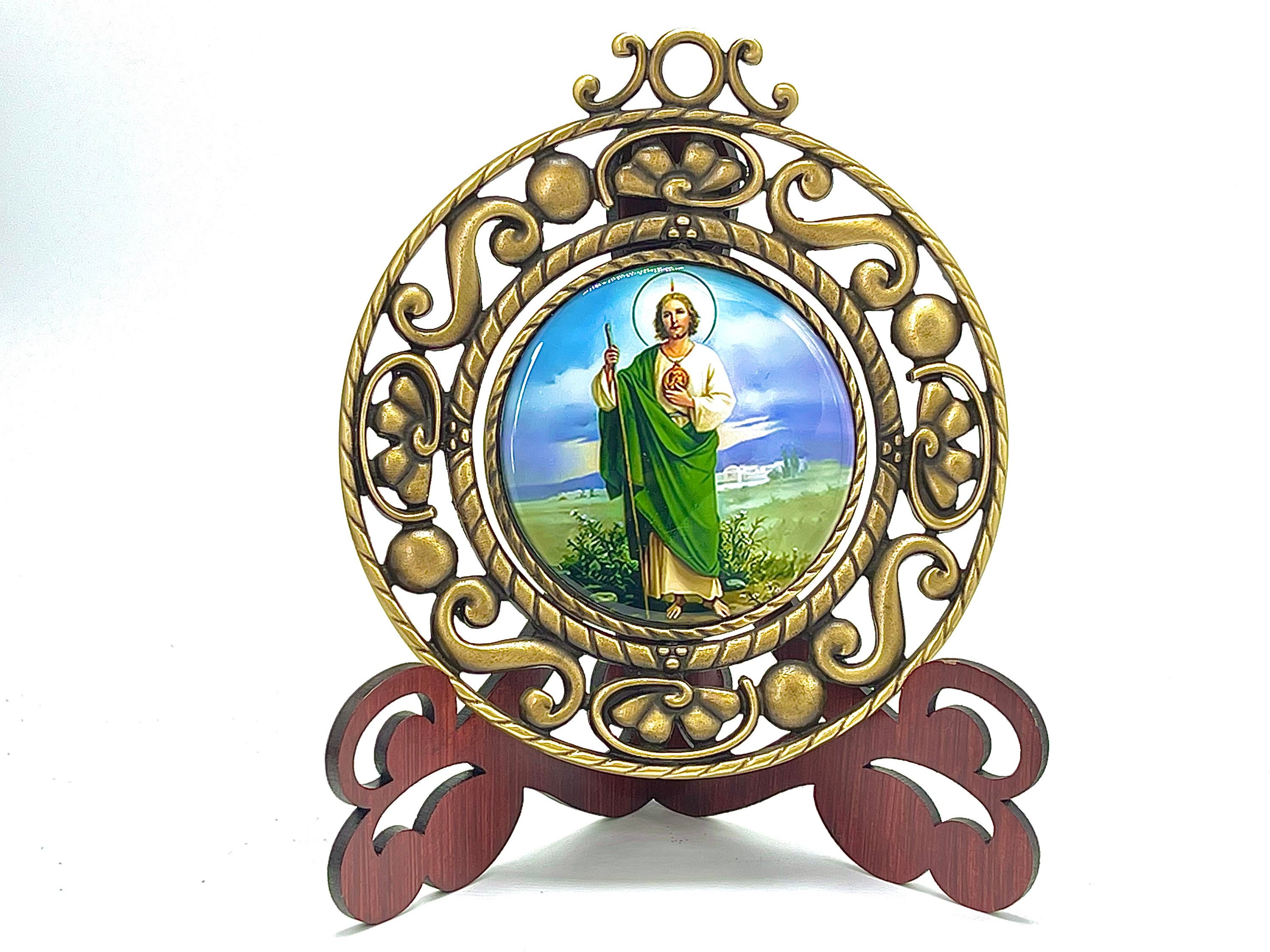 5” XXL St Jude Medal Brass tone with Turning center with  prayer card/ Medalla de San Judas  XL con centro Giratorio con oración