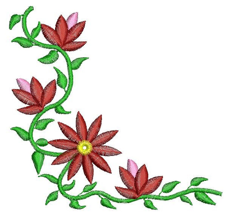 Corner Floral Design Machine Embroidery Design Instant Etsy