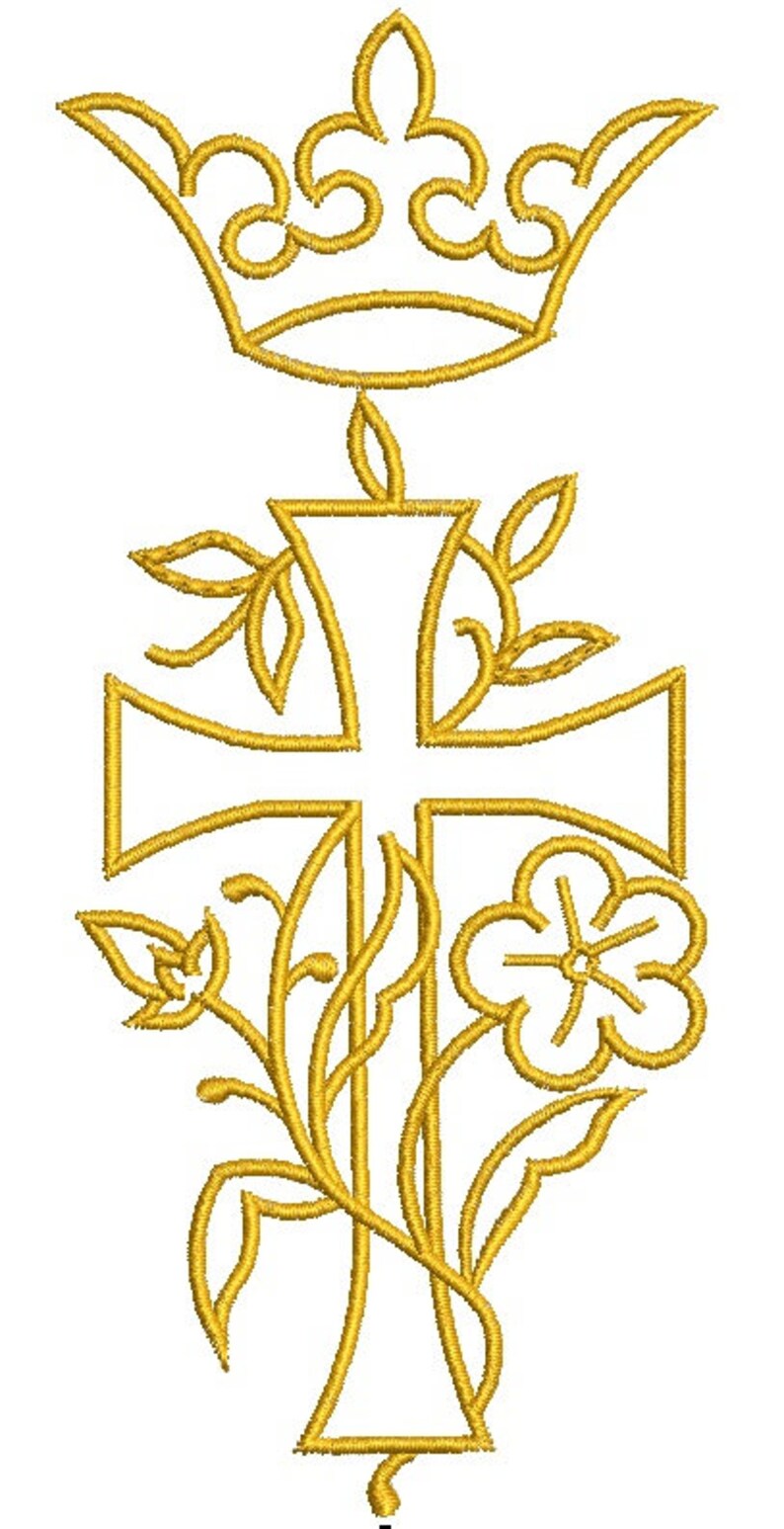 Cross with plant ornament and crown machine embroidery design  etsy