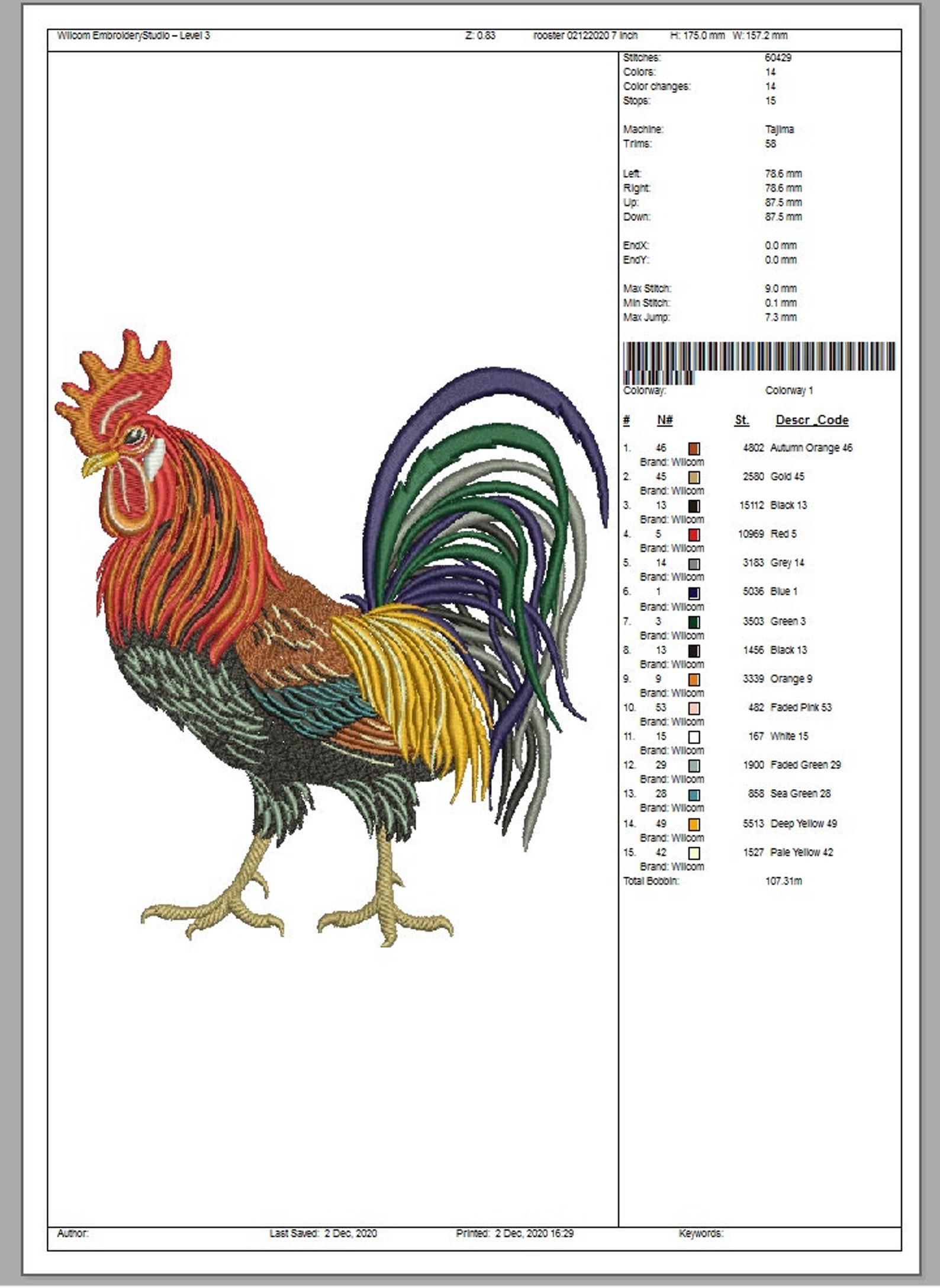 Rooster Machine Embroidery Design Etsy