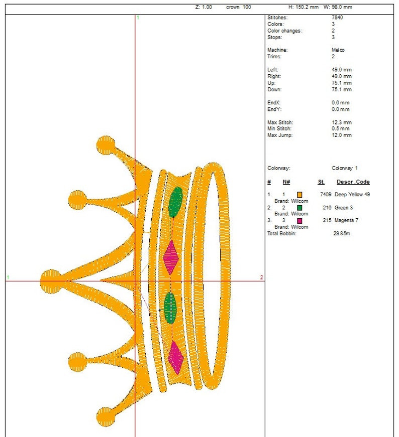 Crown Embroidery Design Three Sizes Etsy