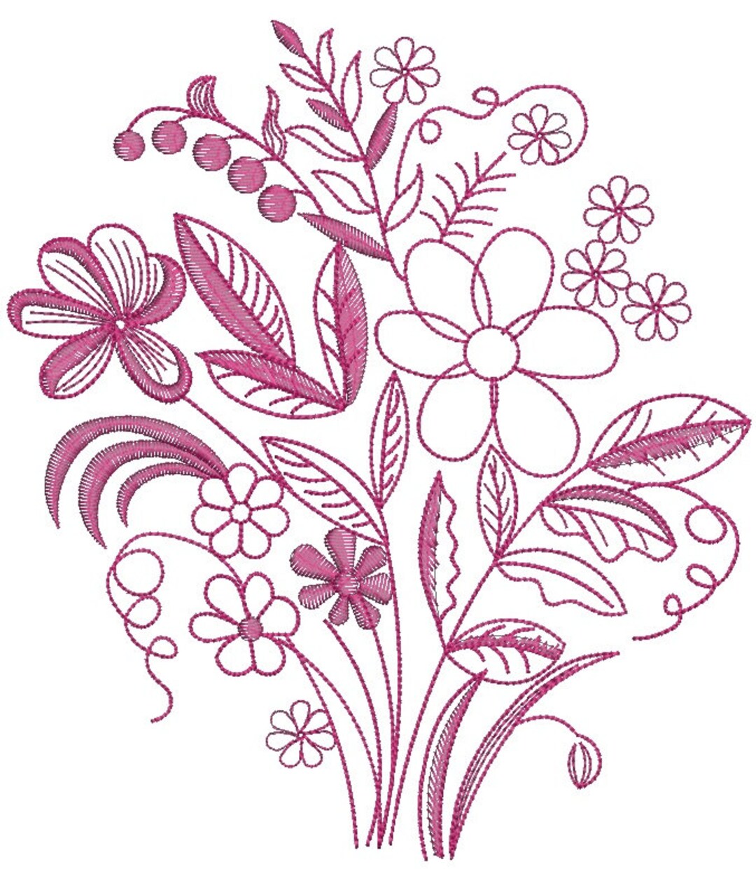 Bouquet of Flowers Machine Embroidery Design Etsy