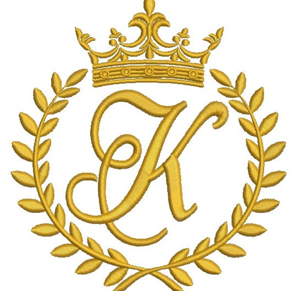 Crown, laurel wreath and the monogram letter "K" - Machine embroidery design,   design tested.