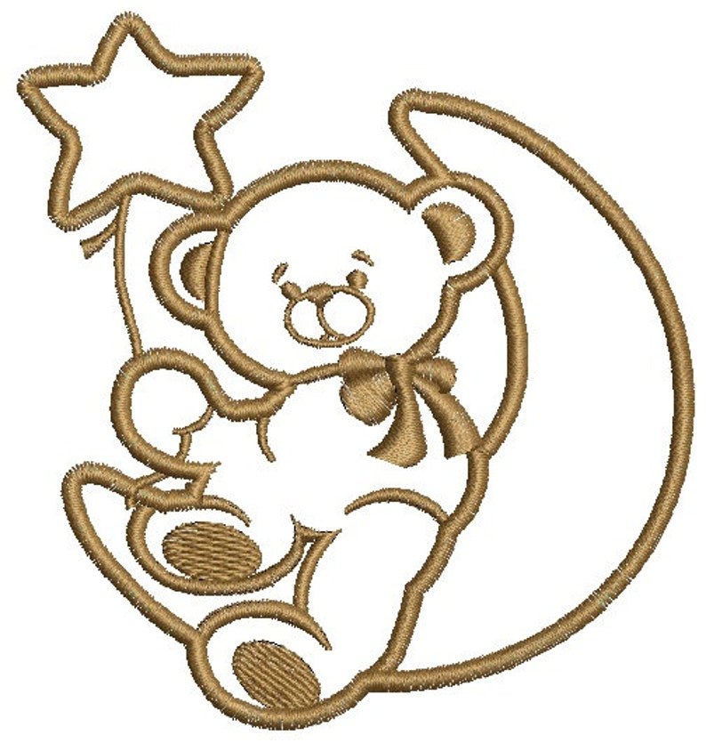 Teddy bear sitting on the moon holding a star applique | Etsy