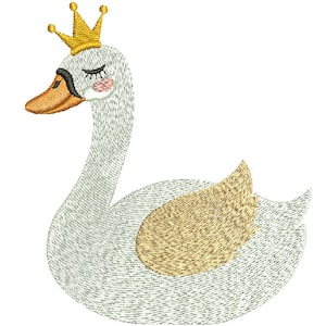 principessa del cigno con disegno ricamato a macchina con corona