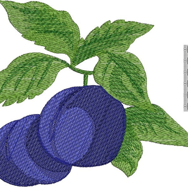 blue plums and leaves Machine Embroidery Design