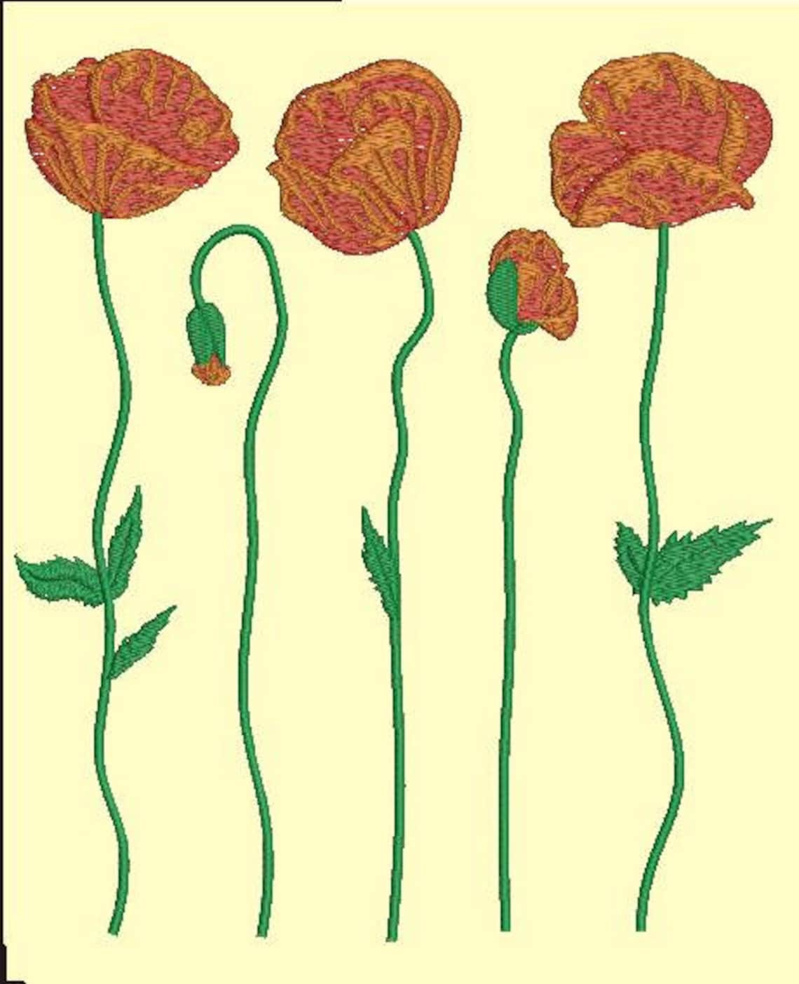Poppies Machine Embroidery Designs Set Etsy