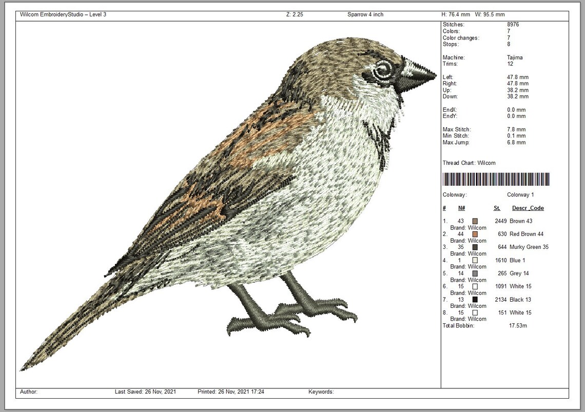 Sparrow Machine Embroidery Design Tested Etsy