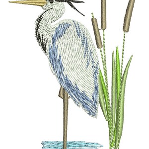 Disegno per ricamo a macchina "airone e canne" - Questa non è una toppa. È un file digitale, con cappuccio di 50 mm di altezza.