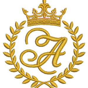 Couronne, couronne de laurier et lettre du monogramme « A » - Motif de broderie machine, modèle testé.