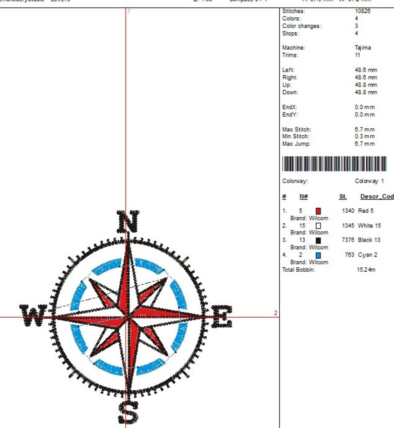 Nautical Compass Machine Embroidery Design Instant Etsy