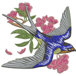 hirondelle et un buisson de sakura téléchargement immédiat de motif de broderie Machine. Conception testée.