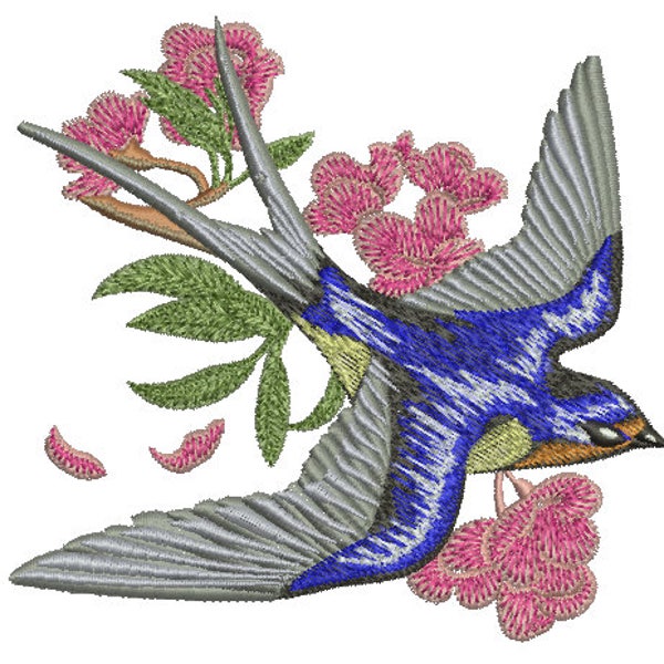 swallow and a  sakura bush Machine Embroidery Design Instant Download. design tested.