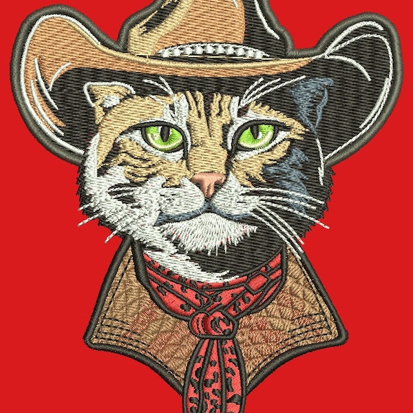 cat in a cowboy hat  Machine Embroidery Designs - attention! The design is very thick