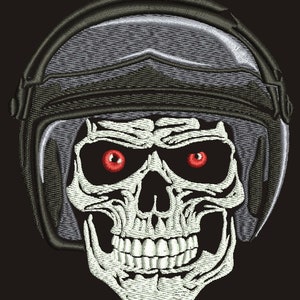 Biker Totenkopf Helm, Maschinenstickerei