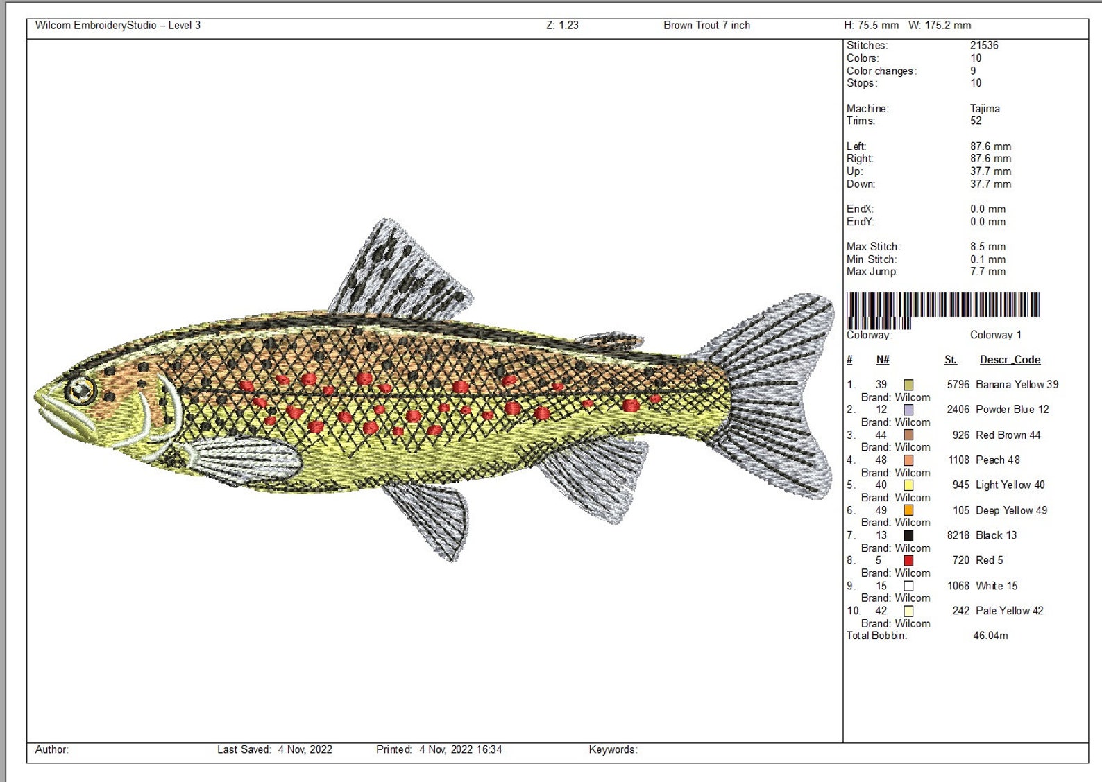 BROWN TROUT Fisherman Embroidery Design Etsy