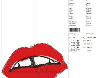 Luis Vuitton Lips Pattern machine embroidery designs
