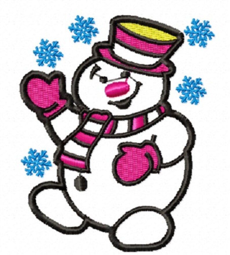 Snowman Applique Machine Embroidery Design Etsy