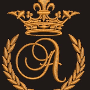 Crown, laurel wreath and the monogram letter "A" - Machine embroidery design,   design tested.