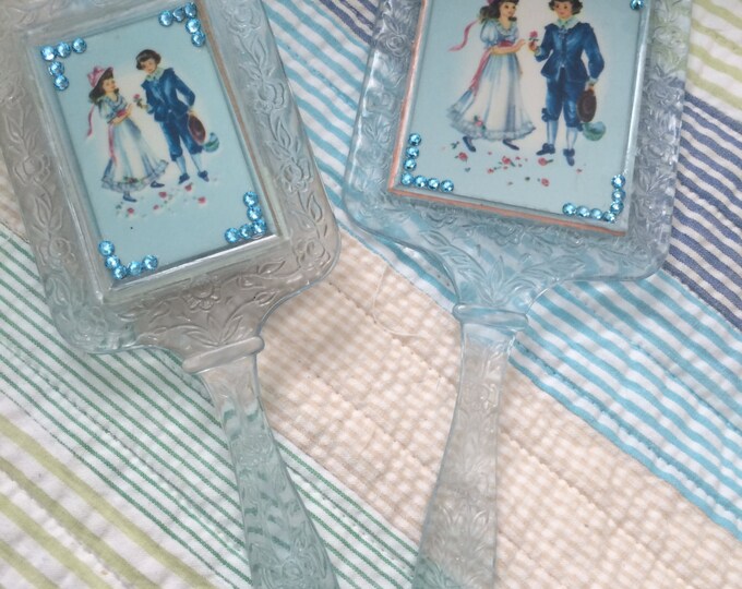 Vintage Children's Vanity Mirror and Brush Set Etsy