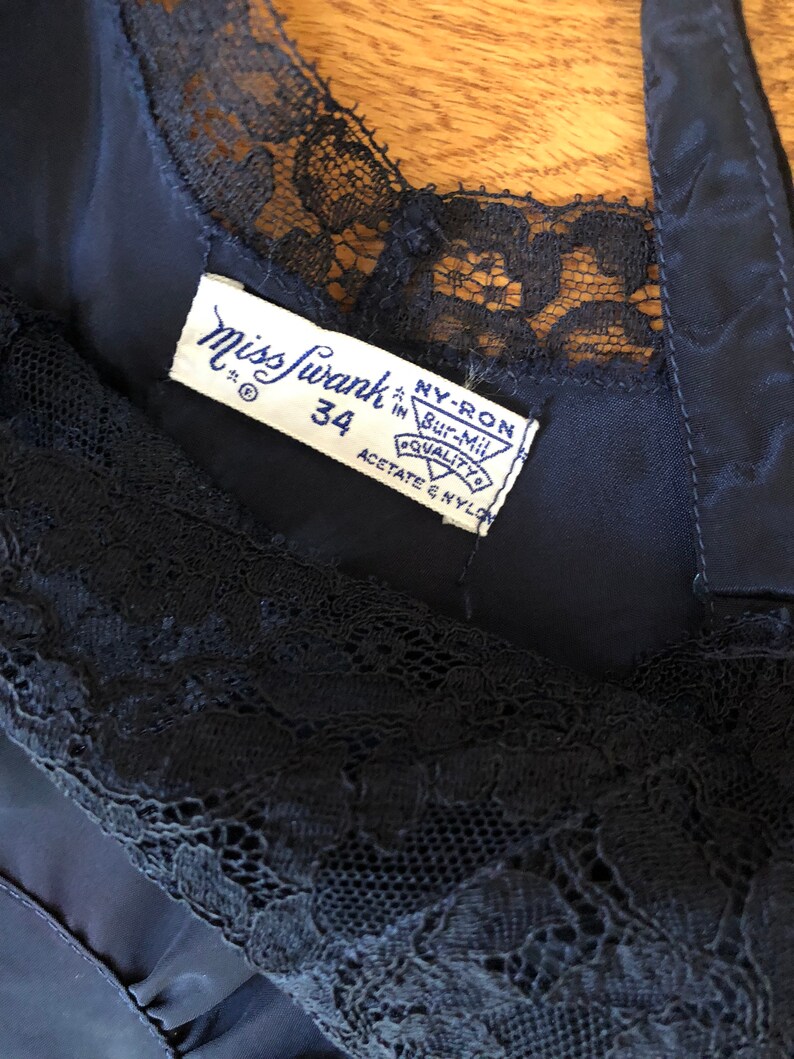 Vintage 1940s Miss Swank Navy Blue Slip