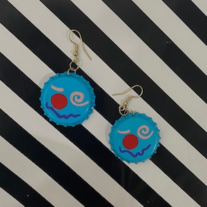 Blue Squiggle Clown Painted Earrings