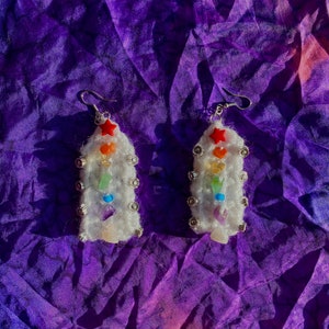Rainbow Knit Earrings with Healing Crystals