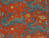 Bardo Panlong Chinese Dragon Khemarin Handwoven Slubbed Silk Fabric (Firecracker, Night Sky, Chinese Porcelain, Orange Blaze)