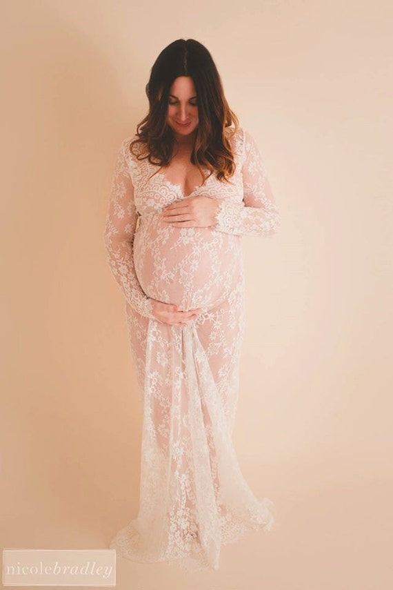 CAMILLE Lace Maternity Gown Long Sleeve 