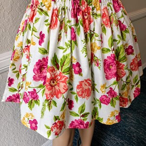 Floral Cotton Mini Skirt, Elastic Waist, Spring Summer