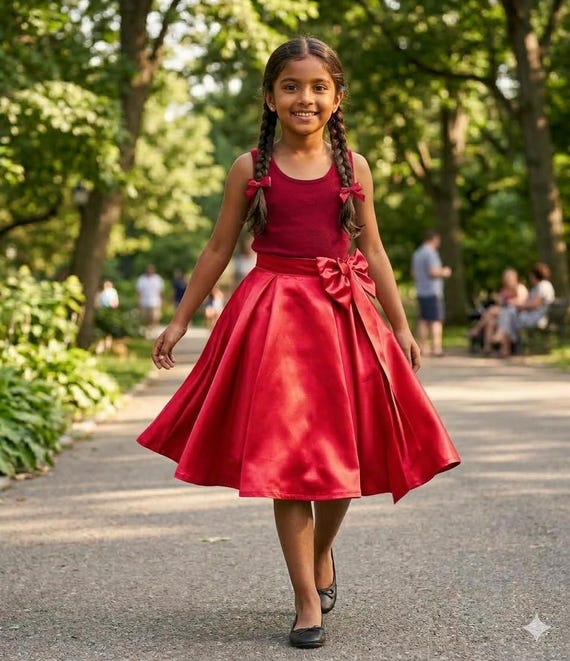 red circle skirt dress RED BRIDAL Satin Circle Skirt, Box Pleat Flower Girl Skirt